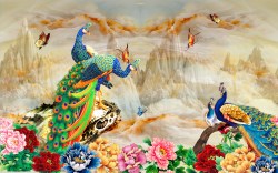 Fotobehang prachtige pauwen en bloemen_AS329246769